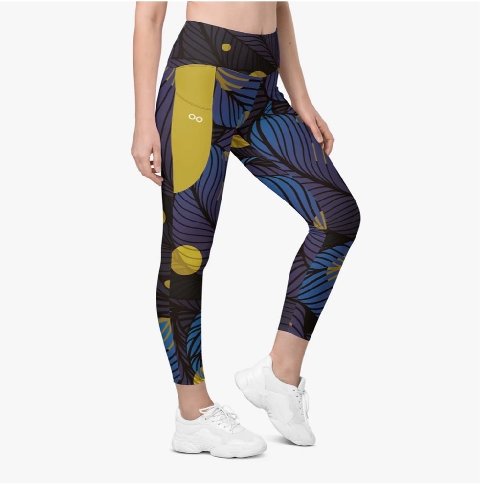 Looney Legs Recycled Floral Leggings "Fireflies" Blue/Yellow M